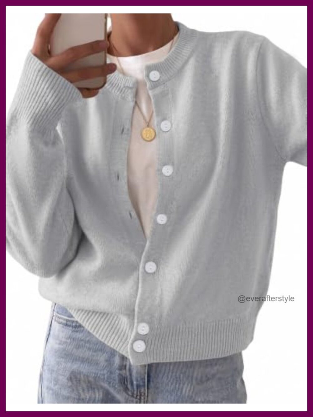 Wool Blend Chunky Knit Open Front Cardigan Crew Neck Button Down